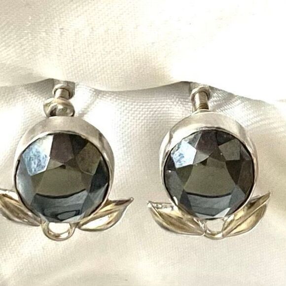 ANX Vintage Smokey Quartz & Sterling Earrings - Picture 1 of 9